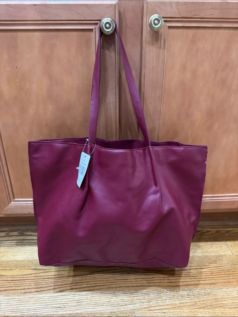 Elegant Wine Leather Tote Bag - Spacious Everyday Shopper
